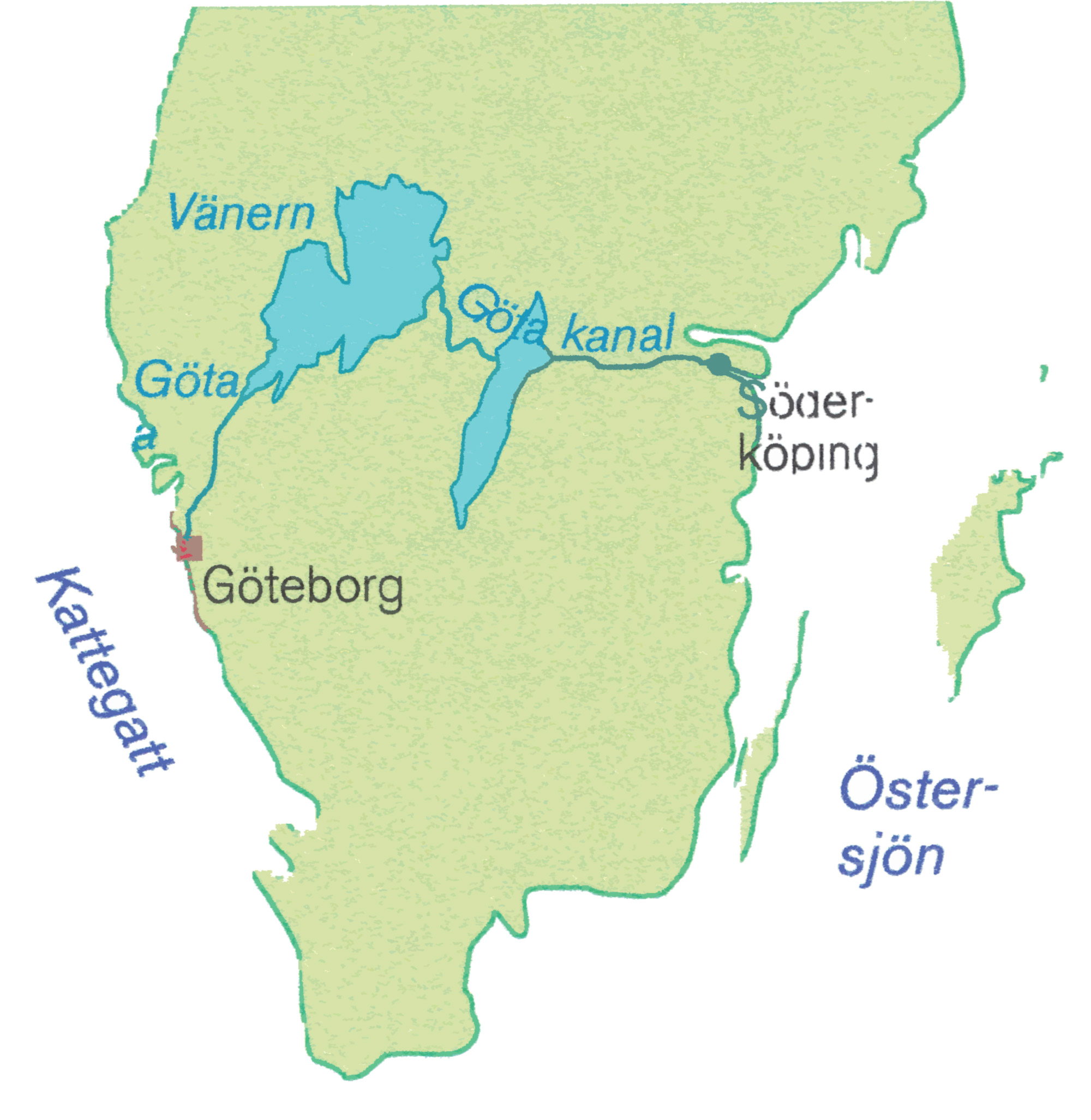 Karta som visar Göta kanal.