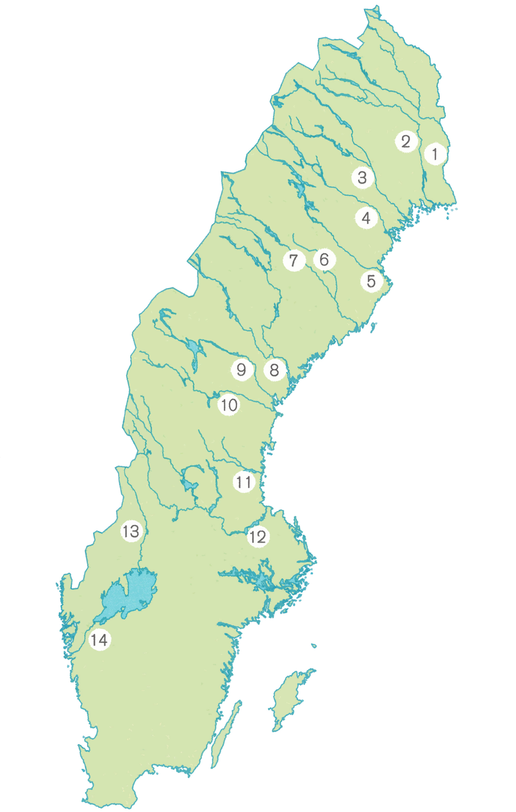 Karta över Sveriges älvar.