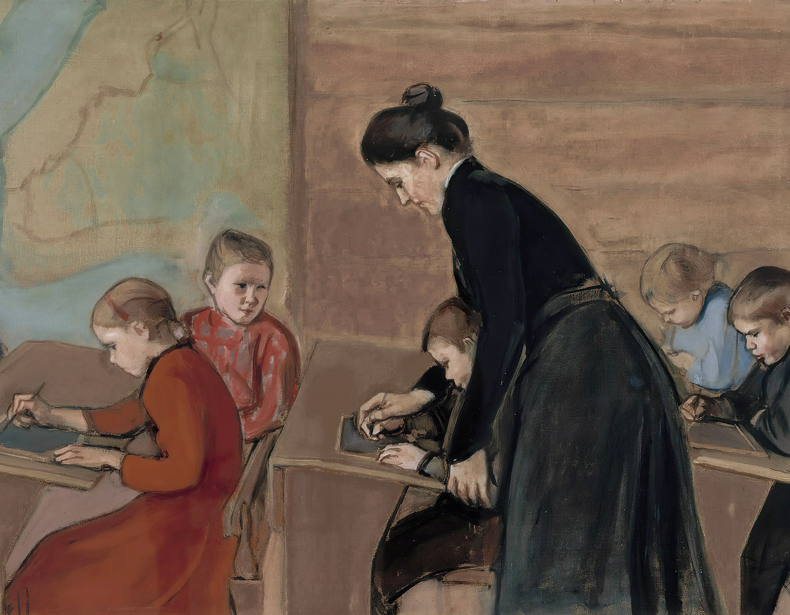 Klassrum med elever i en folkskola.