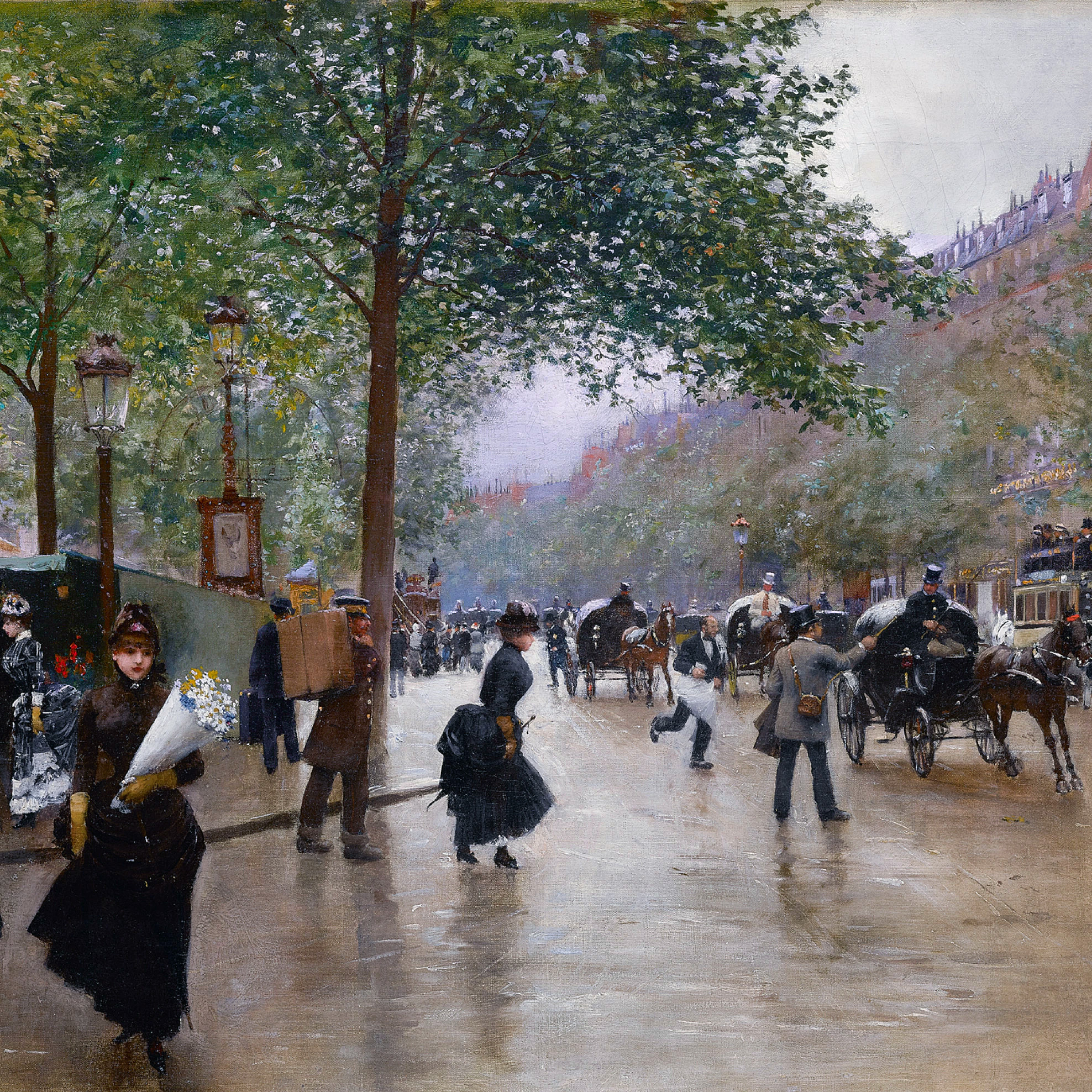 Folkliv på en gata i 1890-talets Paris. 