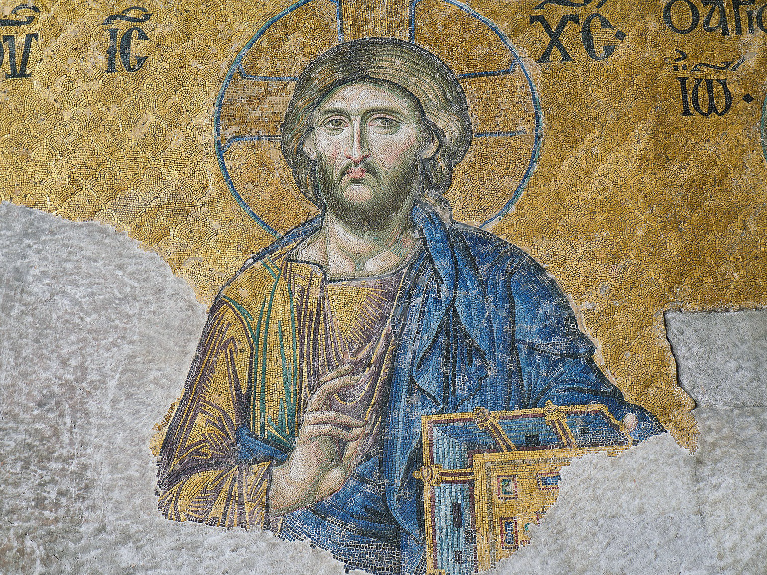 Väggmosaik som föreställer Jesus.