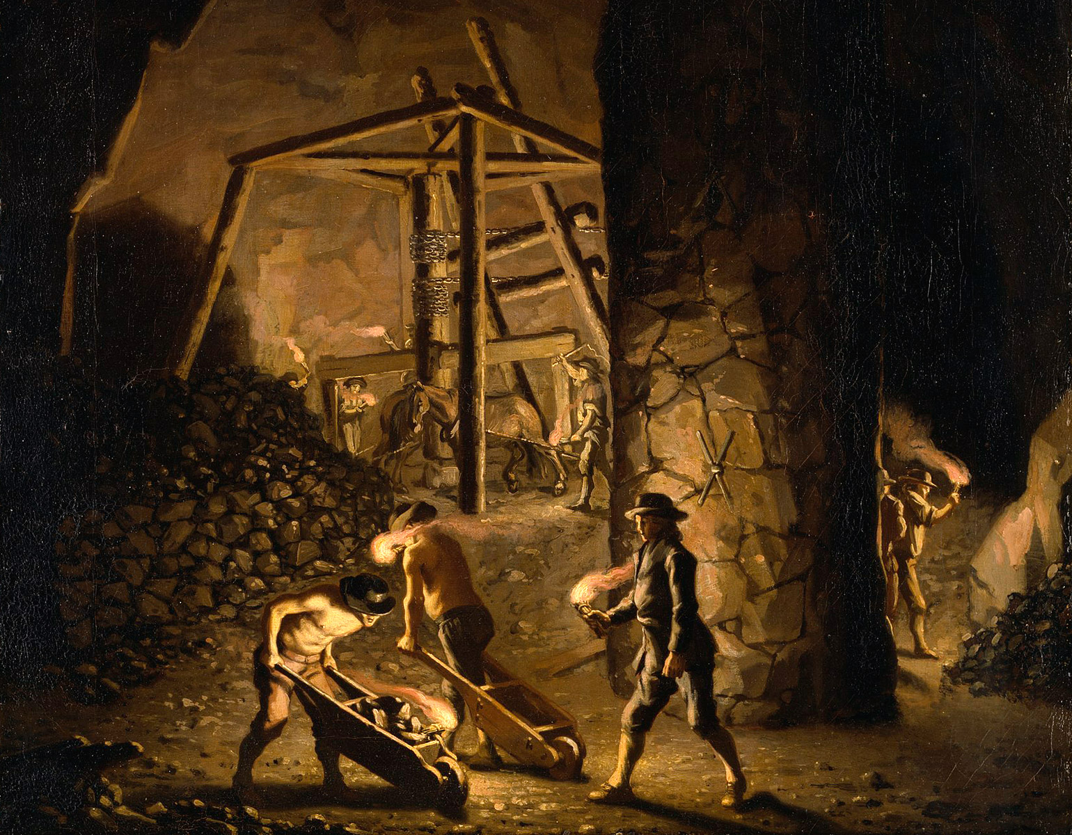 Arbetare i gruvan på 1600-talet. Målning.