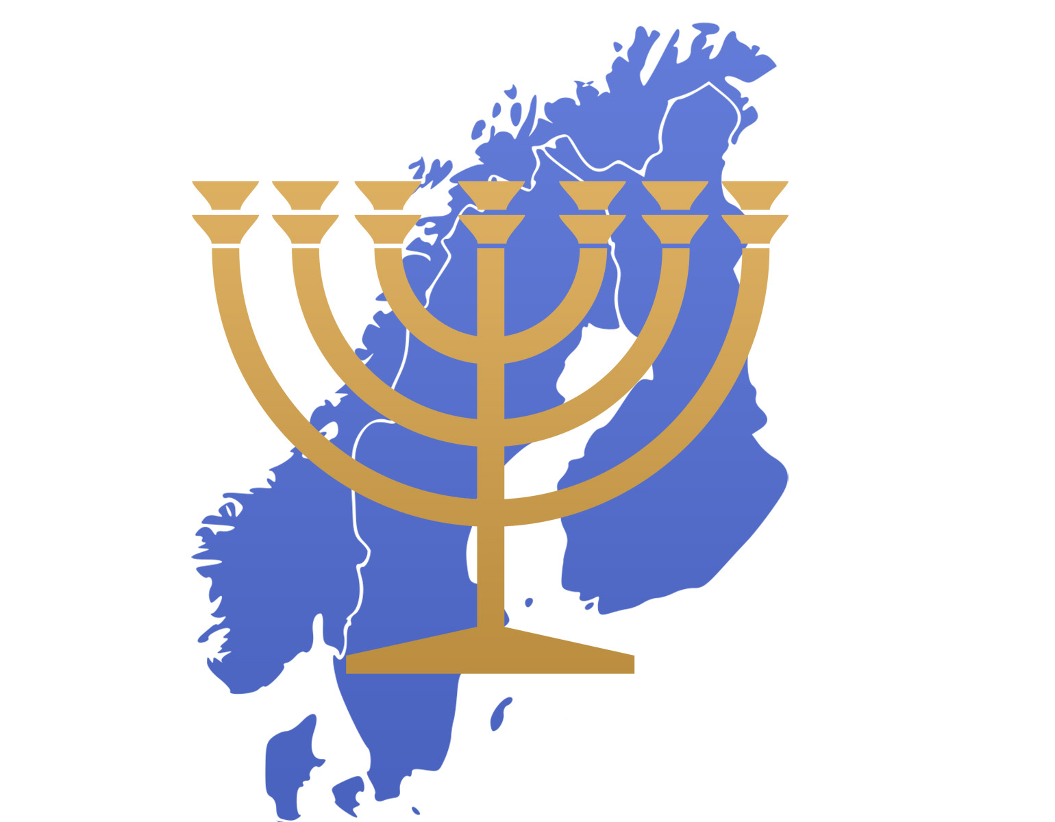 Sjuarmad ljusstake med en karta över Norden som bakgrund.
