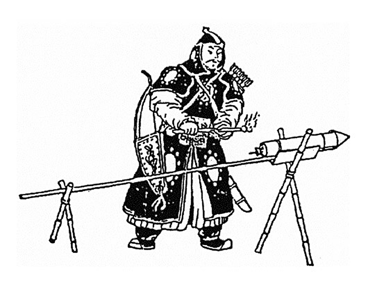 Mongolkrigare med en raket.