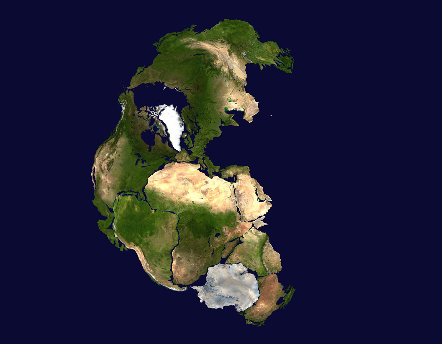Satellitbild över Pangea. Efterkonstruktion så klart.