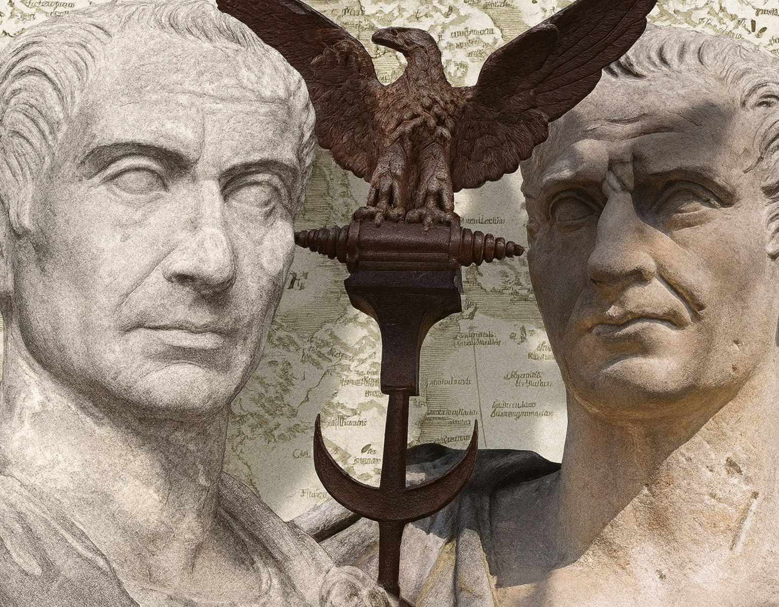 Statyer på Caesar och pompejus.