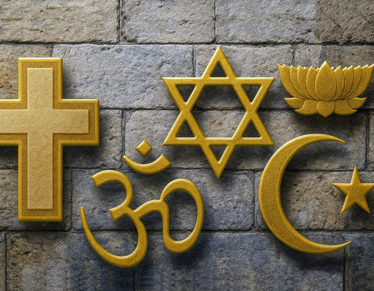 Religiösa symboler på en tempelvägg