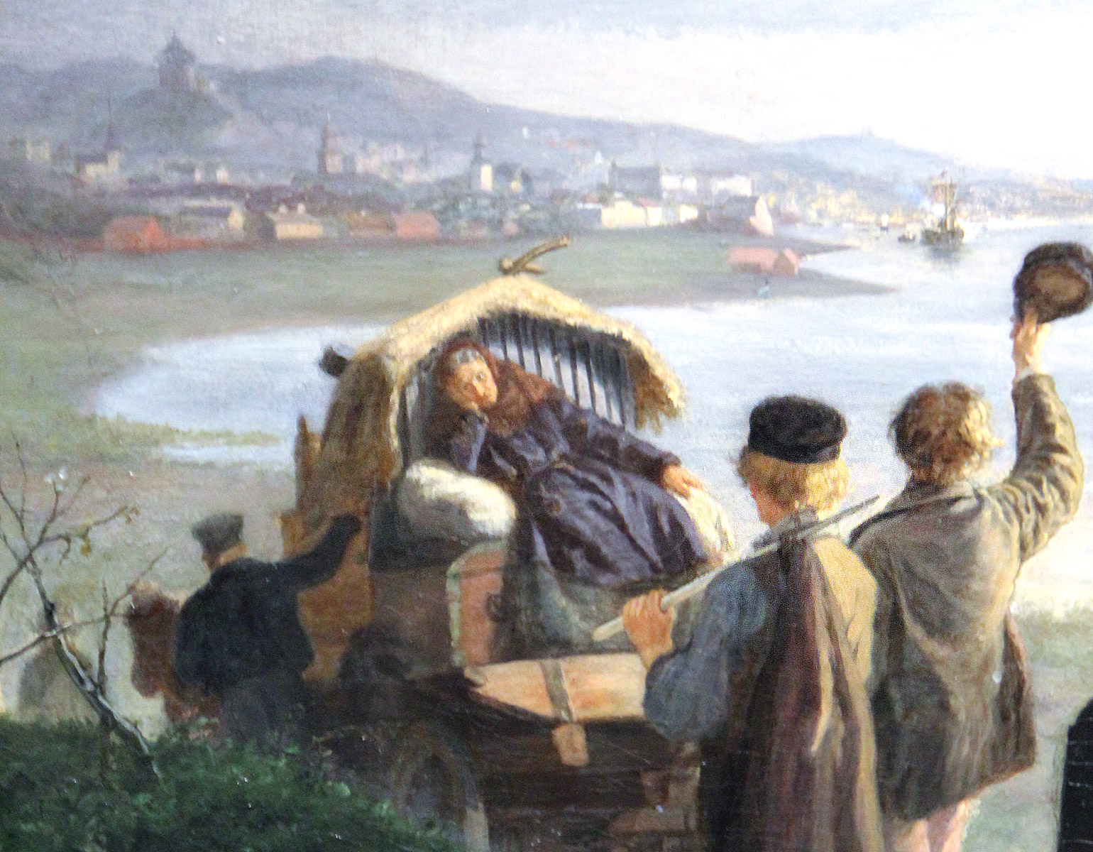 Familj med hästdragna vagnar.