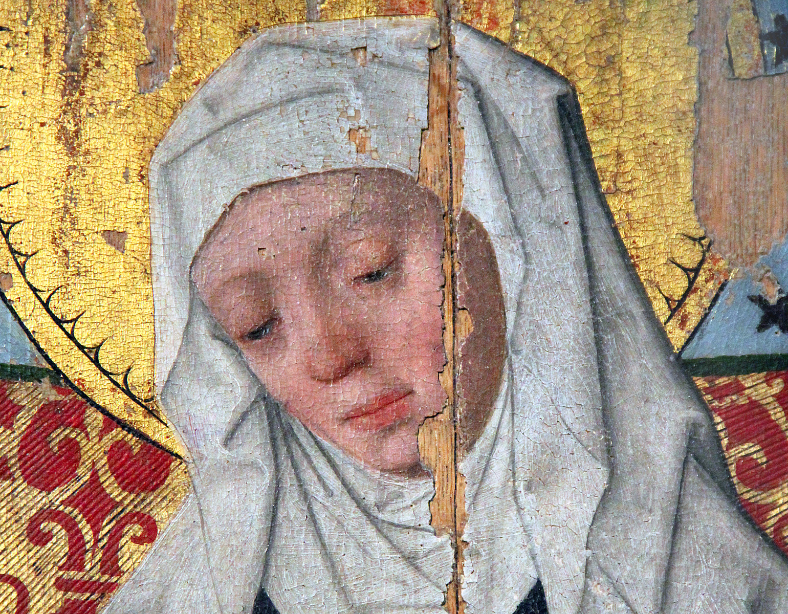 Porträtt - En kvinna med sjal och en gyllene gloria.