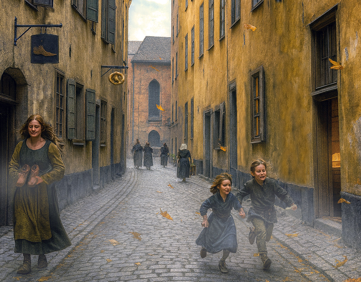 Gata i gamla stan på medeltiden.
