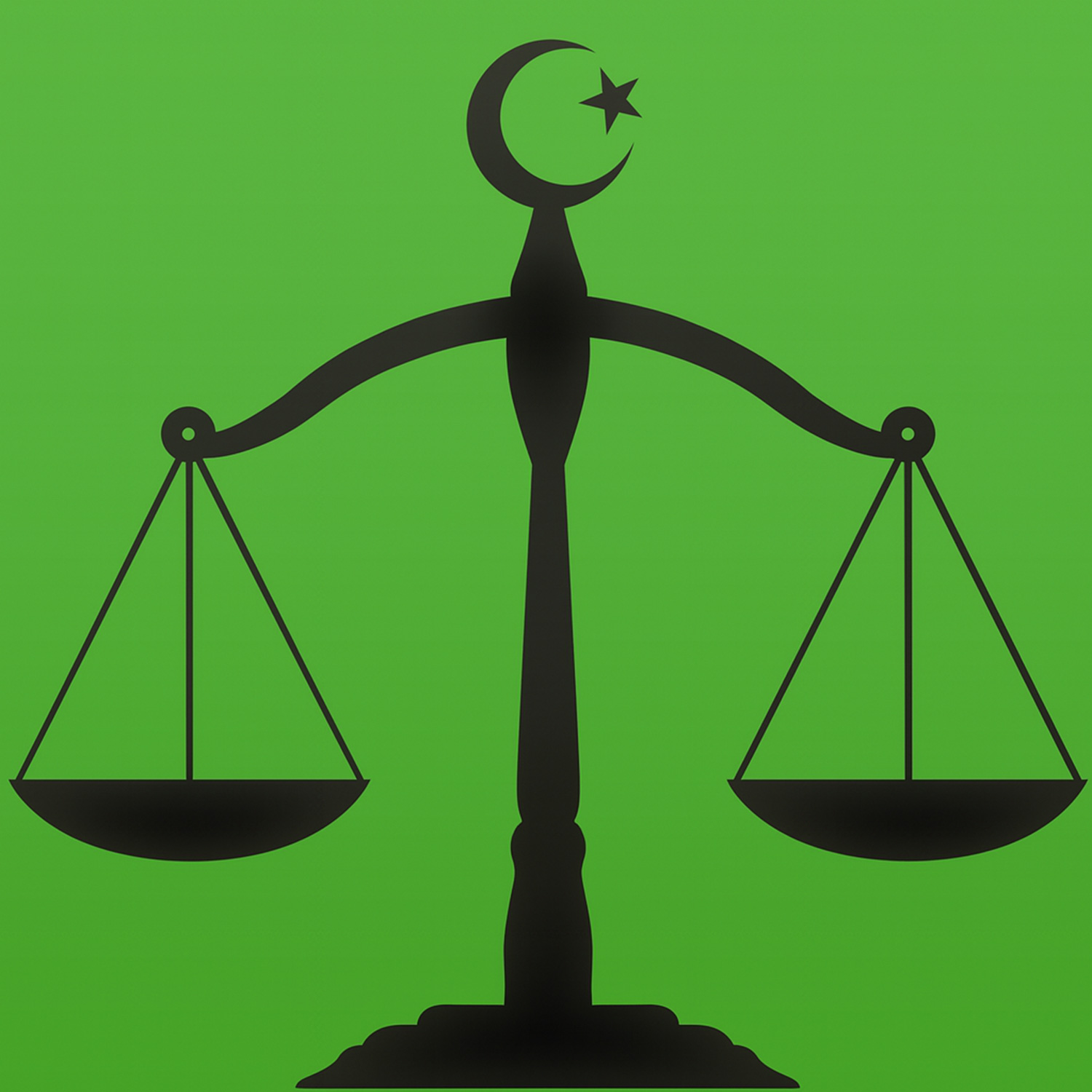 Vågskål i jämnvikt med grön bakgrund.