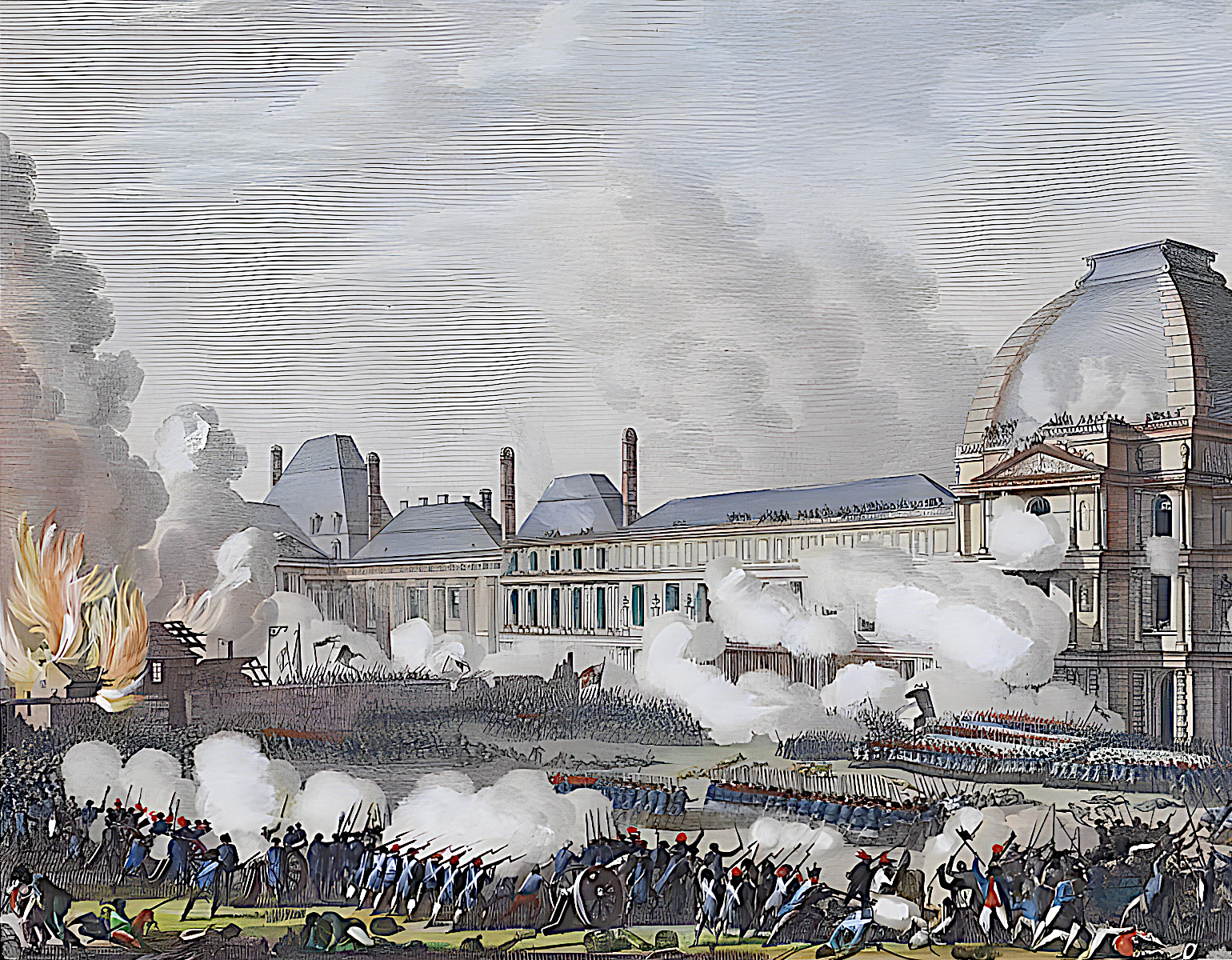 Trupper som belägrar ett palats.