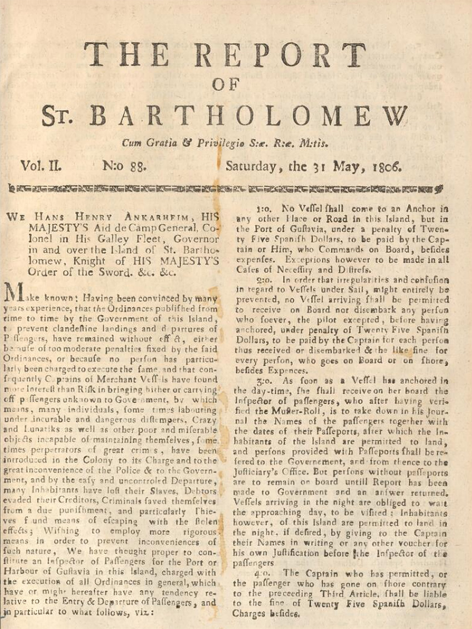 Sida ur en tidning från början av 1800-talet.