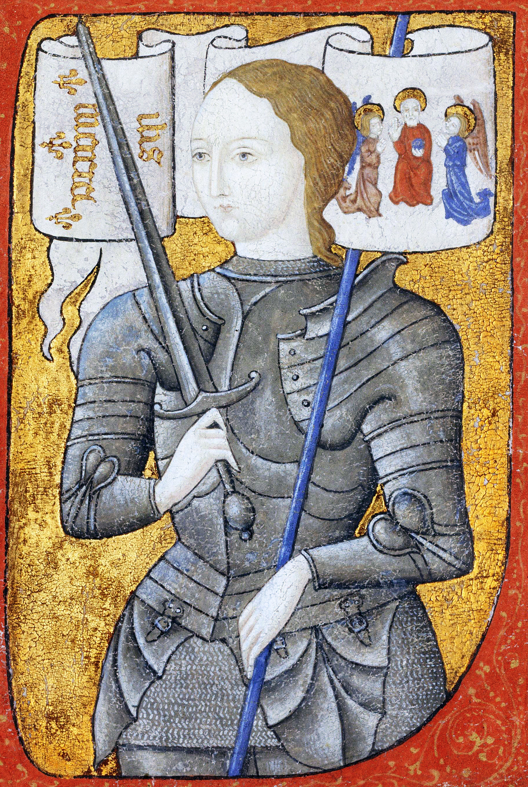 Kvinna i en rustning med ett svärd.