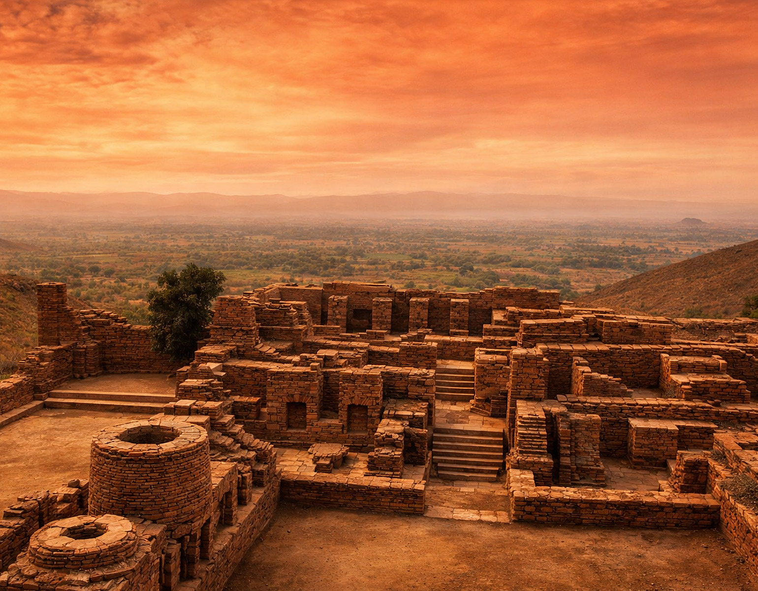 Ruiner i solnedgång.