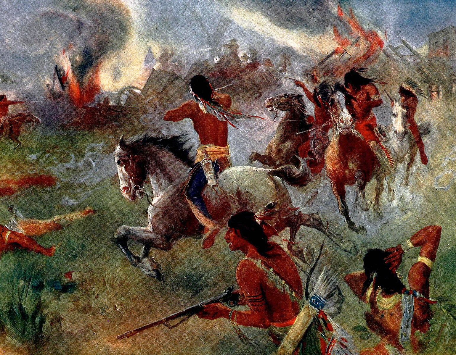 Strid mellan indianer och vita.