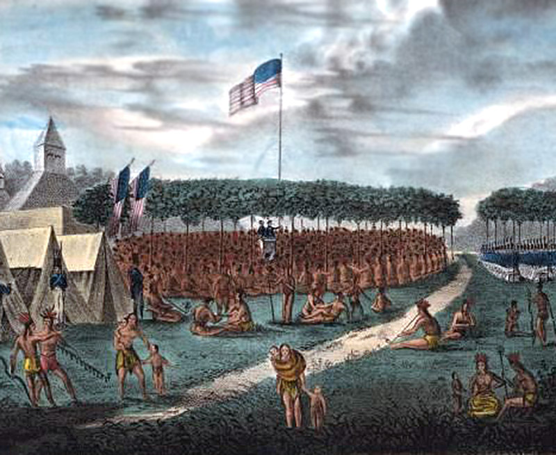 USA:s flagga och urbefolkning.