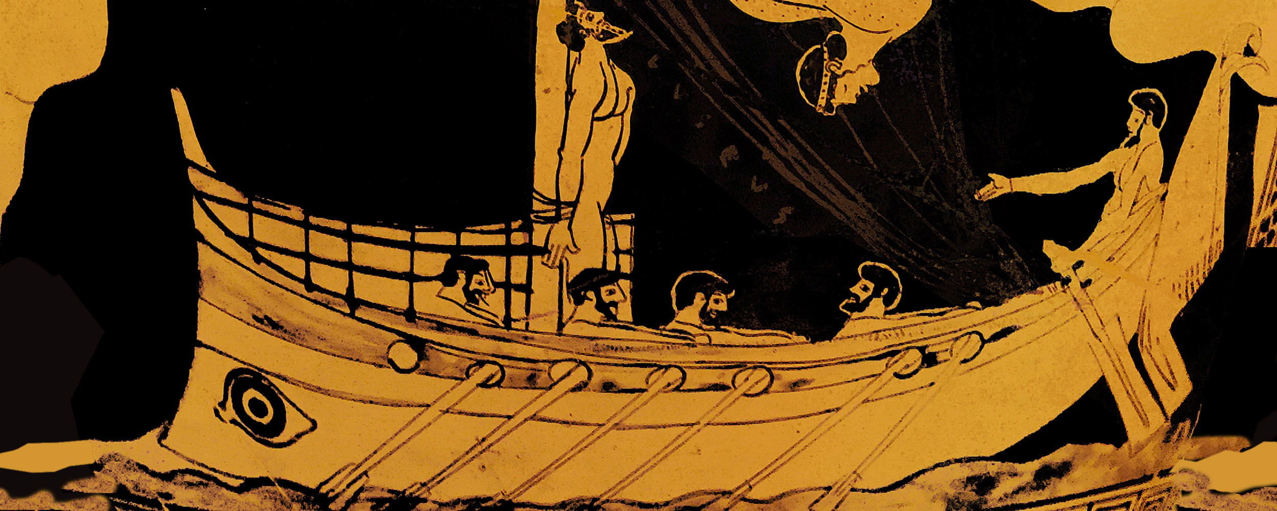 Odysseus bunden vid masten i sitt skepp. Bild från en antik vasmålning.