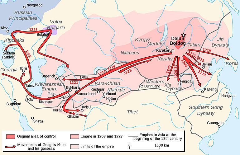 Karta mongolernas imperium under Djingis khan