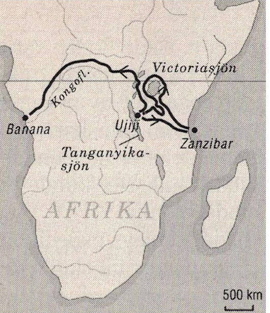 Karta Stanleys resor genom Afrika