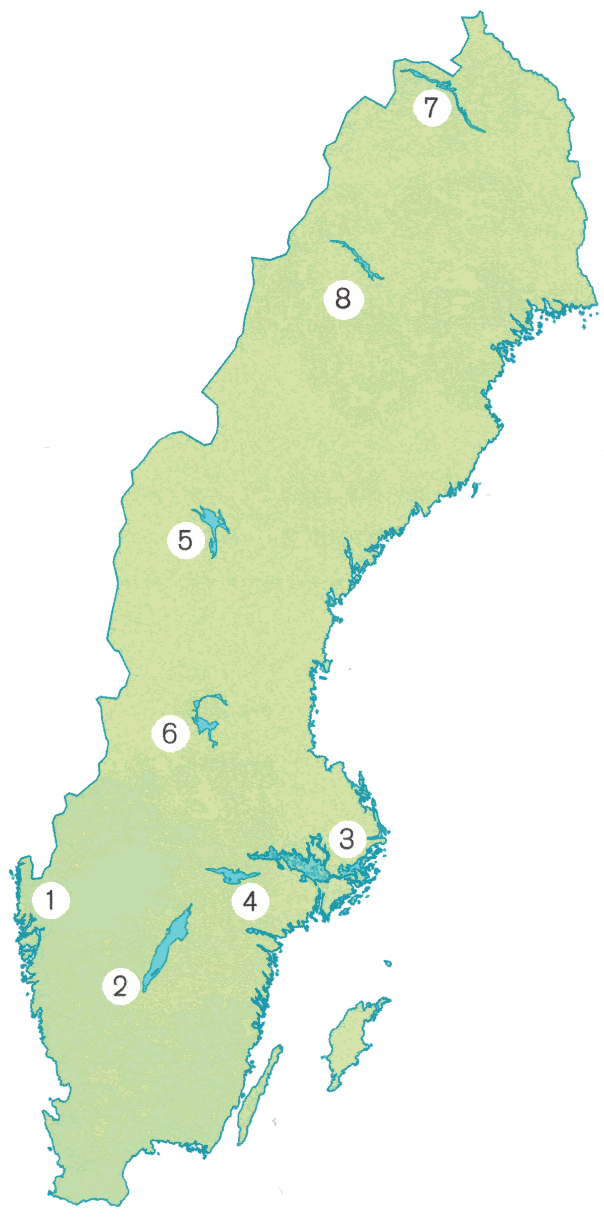 Karta över Sveriges största sjöar.